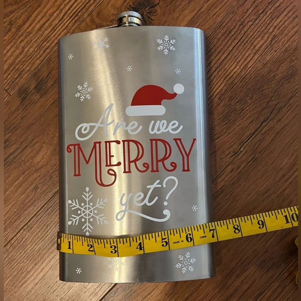 Oversized Festive Silver and Red Holiday Flask